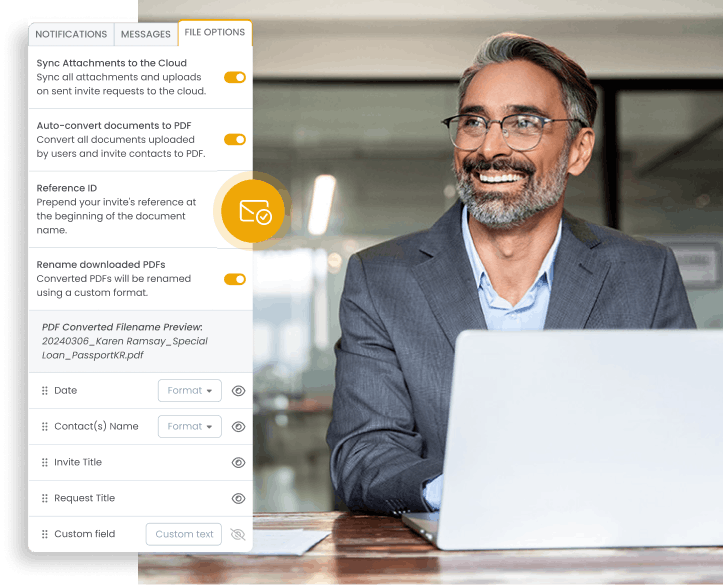 Corporate man at computer streamlining document collection