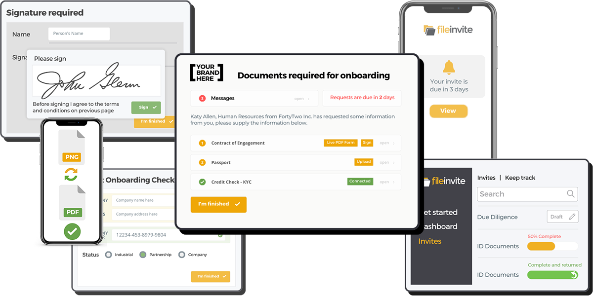 FileInvite's document collection platform offers auto PDF conversion, automatic reminders, digital signature functionalities, as well as editable document checklists