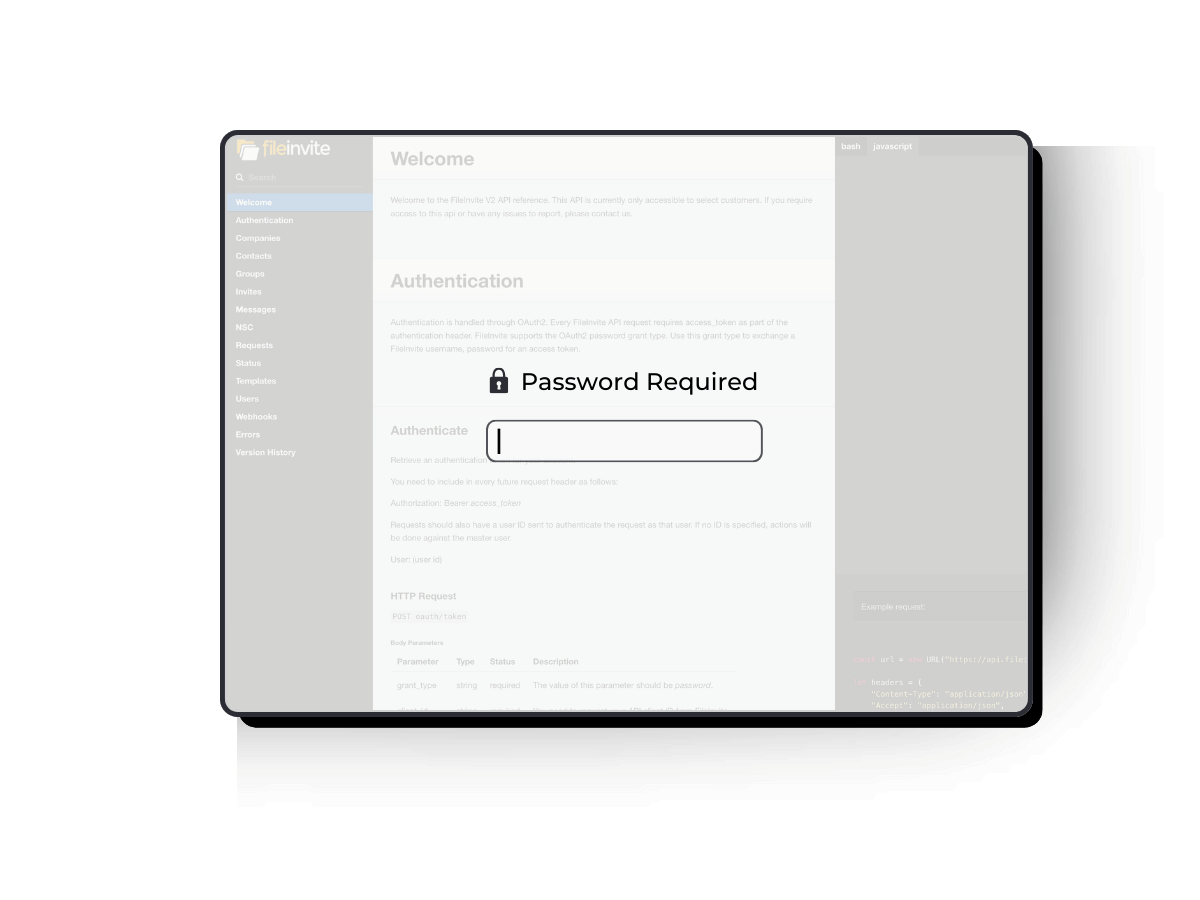 Request FileInvite API Documentation - Password Required