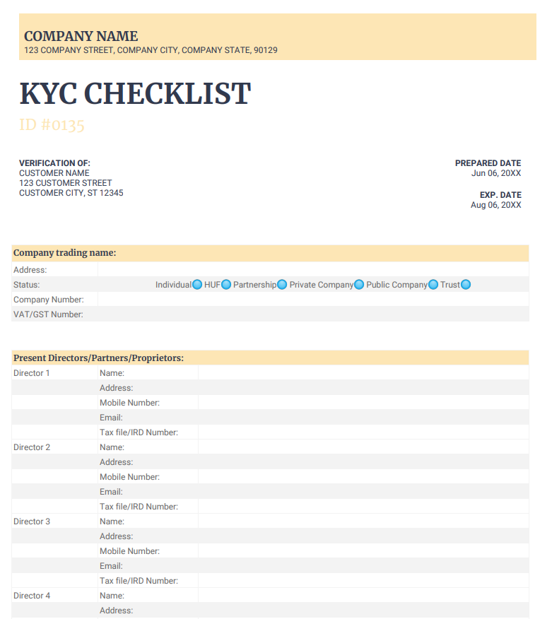 sample kyc checklist
